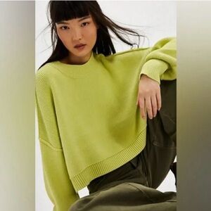 Free People Easy Street Crop Chartreuse Crew Neck Sweater